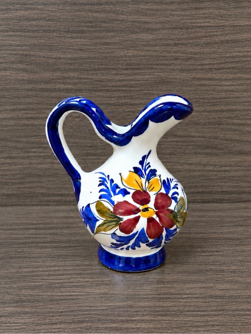 Vintage Portugal Alcobaca Hand Painted Pottery Mini Pitcher Floral Ceramic Jug